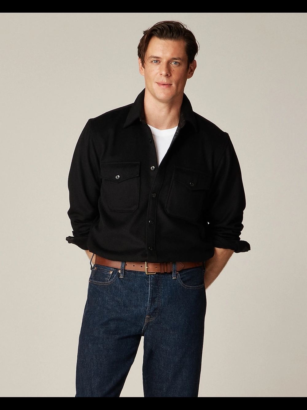 J. Crew Black Heavyweight chamois workshirt in Japanese cotton